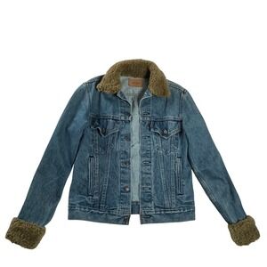 Vintage 80s Levi's 70506 Sherpa Collar Denim Trucker Jacket USA Made Size 38
